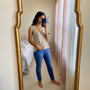 Sweater Tank Top Button up, wooden buttons, cream